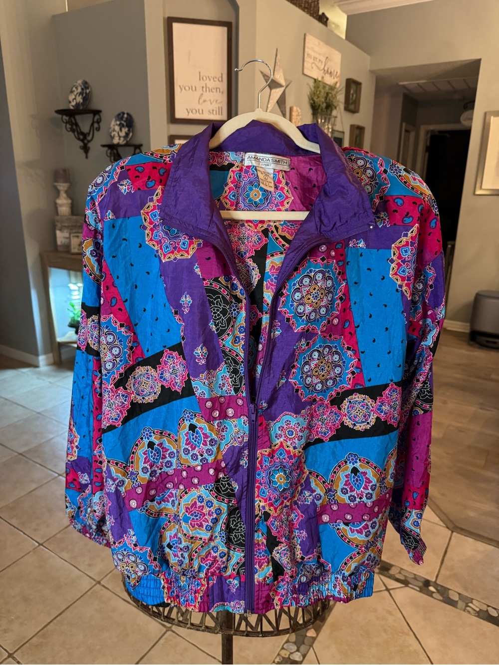 Vintage Amanda Smith Sport Windbreaker Jacket Large Colorful Floral Paisley 80s